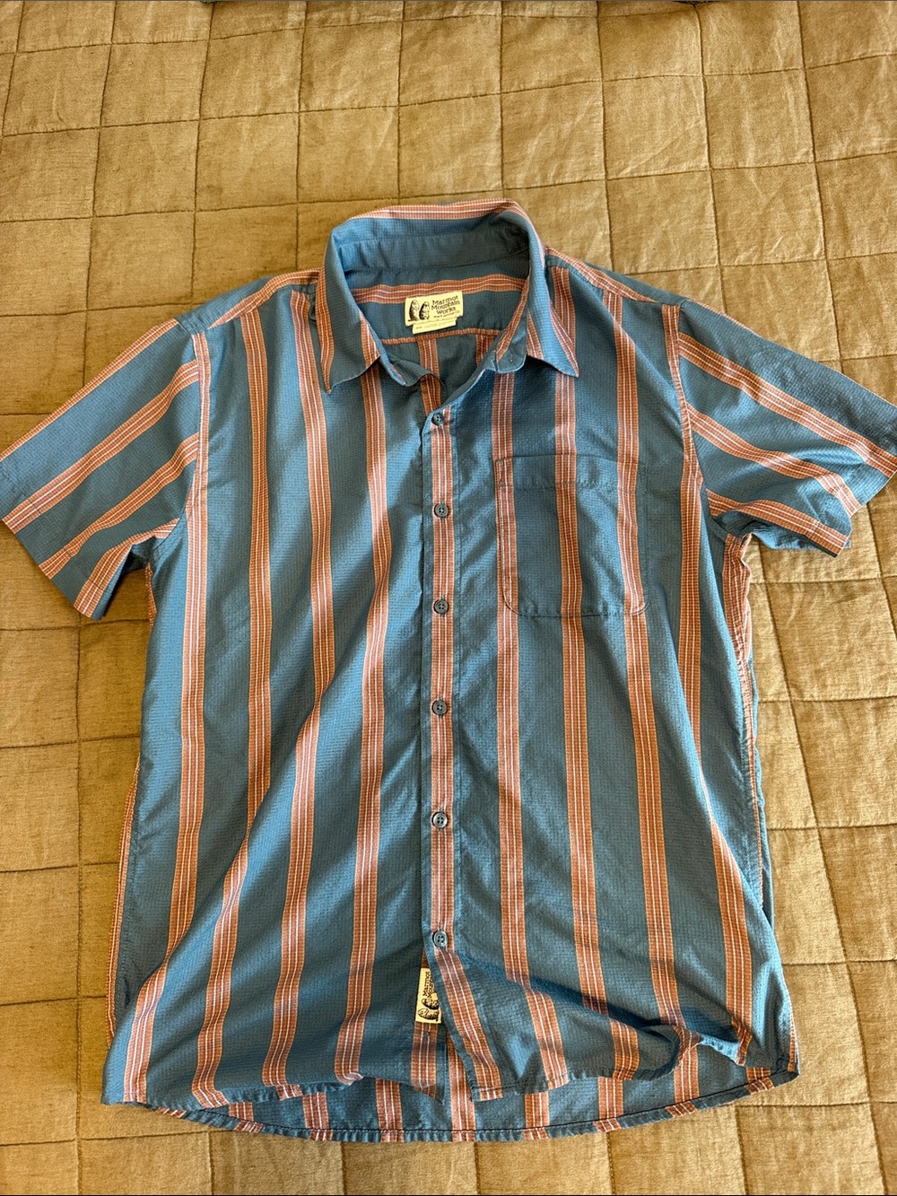 Marmot Mountain Works Men's Short-Sleeve Striped Button-Up Shirt - Blue & Brown